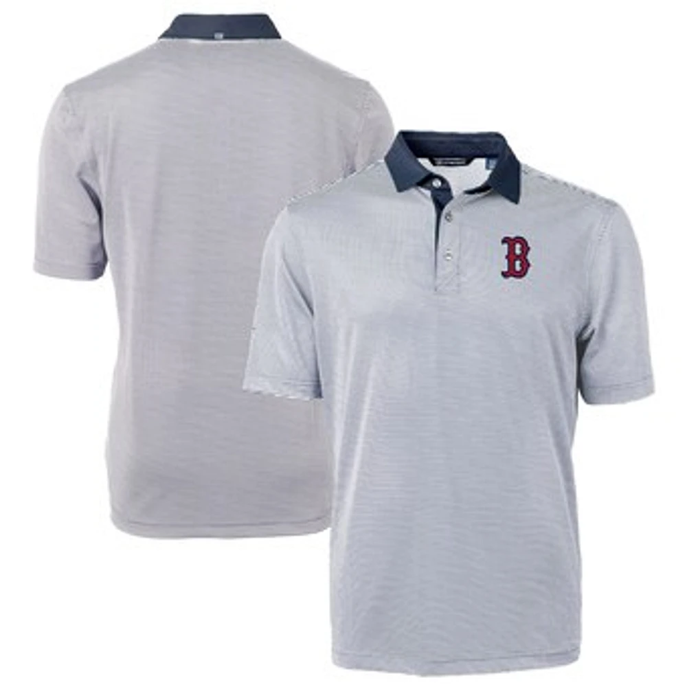 Men's Cutter & Buck Navy/White Boston Red Sox Virtue Eco Pique Micro Stripe Recycled Polo