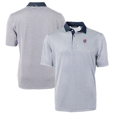 Men's Cutter & Buck Navy/White Chicago Cubs Virtue Eco Pique Micro Stripe Recycled Polo