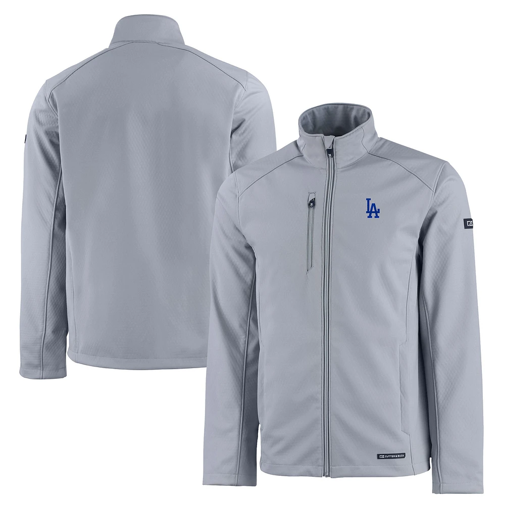 Men's Cutter & Buck Gray Los Angeles Dodgers Evoke Eco Softshell Recycled Full-Zip Jacket