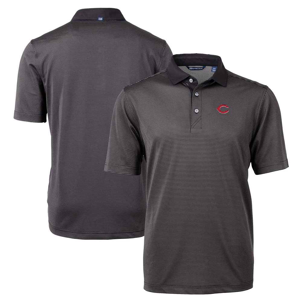 Men's Cutter & Buck Black/Gray Cincinnati Reds Virtue Eco Pique Micro Stripe Recycled Polo