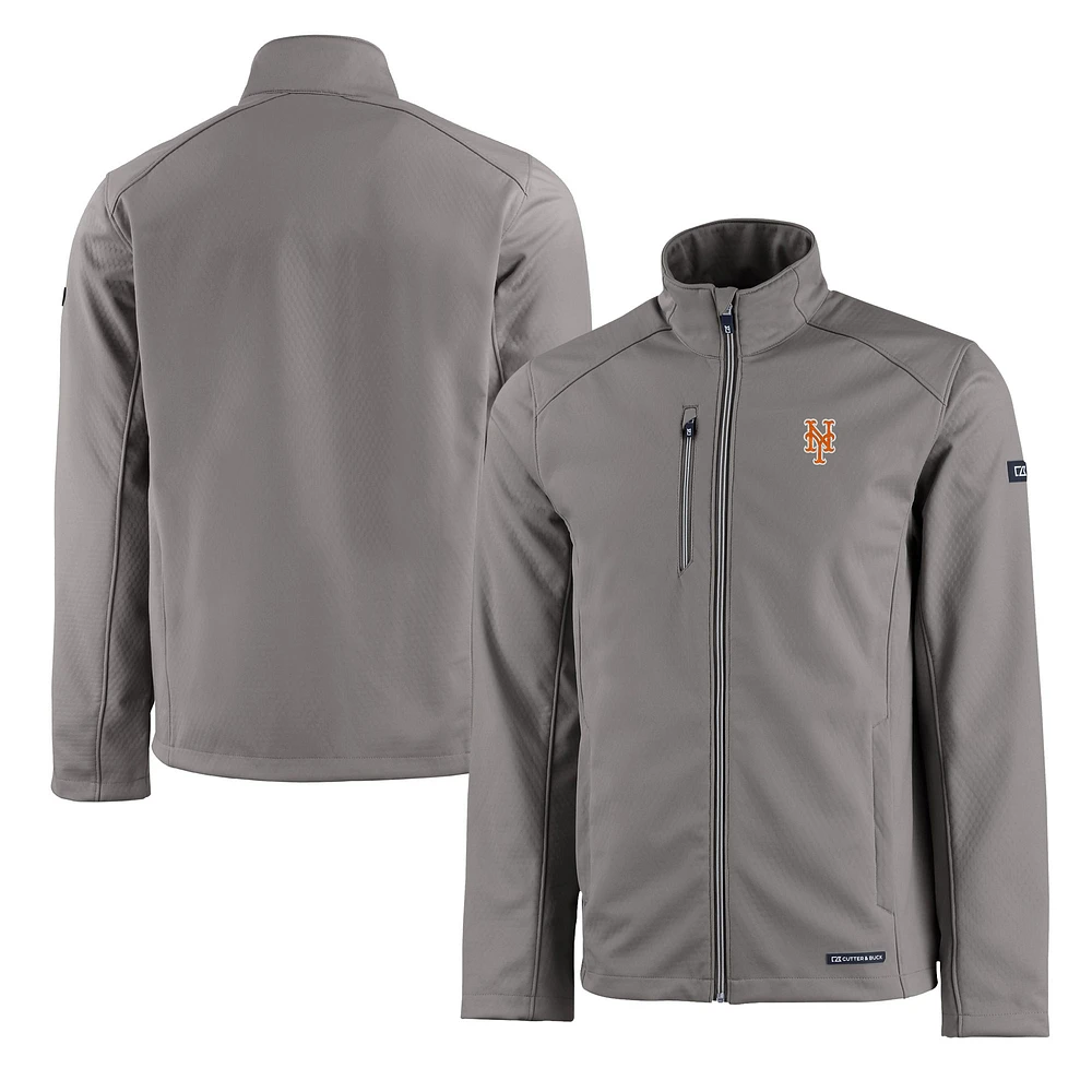 Men's Cutter & Buck Gray New York Mets Evoke Eco Softshell Recycled Full-Zip Jacket