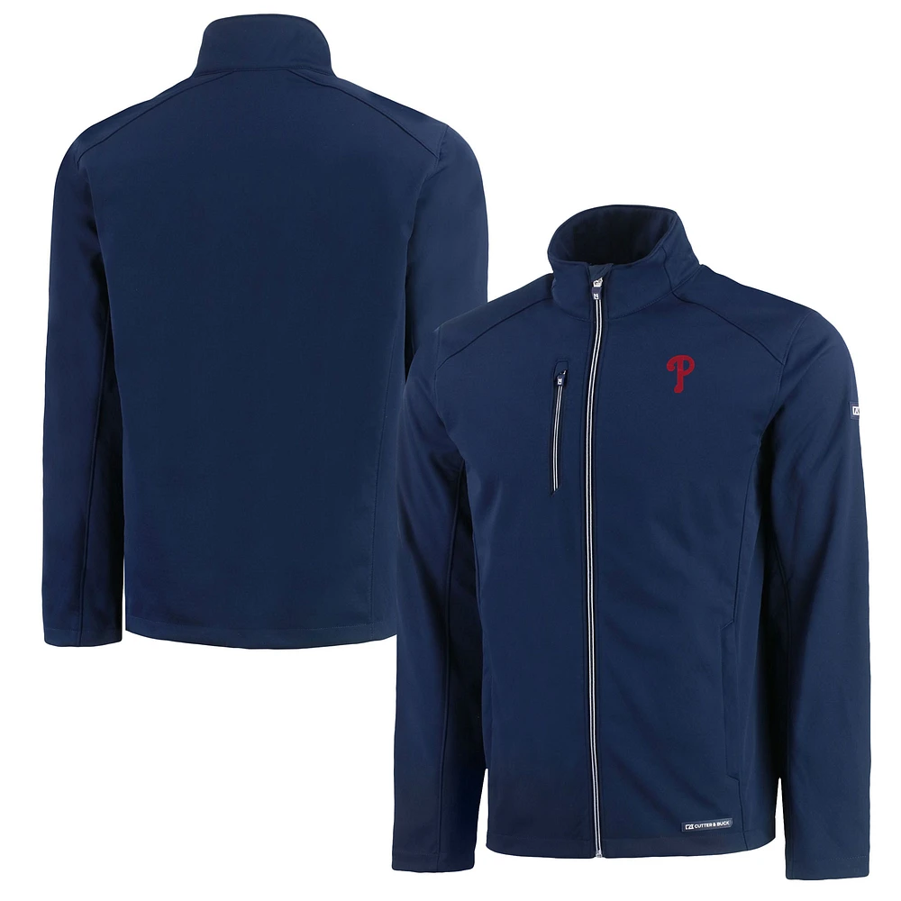 Men's Cutter & Buck Navy Philadelphia Phillies Evoke Eco Softshell Recycled Full-Zip Jacket