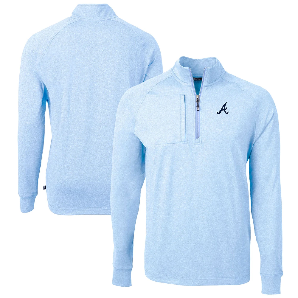 Men's Cutter & Buck Heather Light Blue Atlanta Braves Adapt Eco Knit Stretch Recycled Quarter-Zip Pullover Top