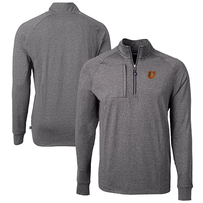Men's Cutter & Buck Heather Black Baltimore Orioles Adapt Eco Knit Stretch Recycled Quarter-Zip Pullover Top