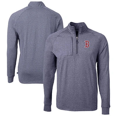 Men's Cutter & Buck Heather Navy Boston Red Sox Adapt Eco Knit Stretch Recycled Quarter-Zip Pullover Top