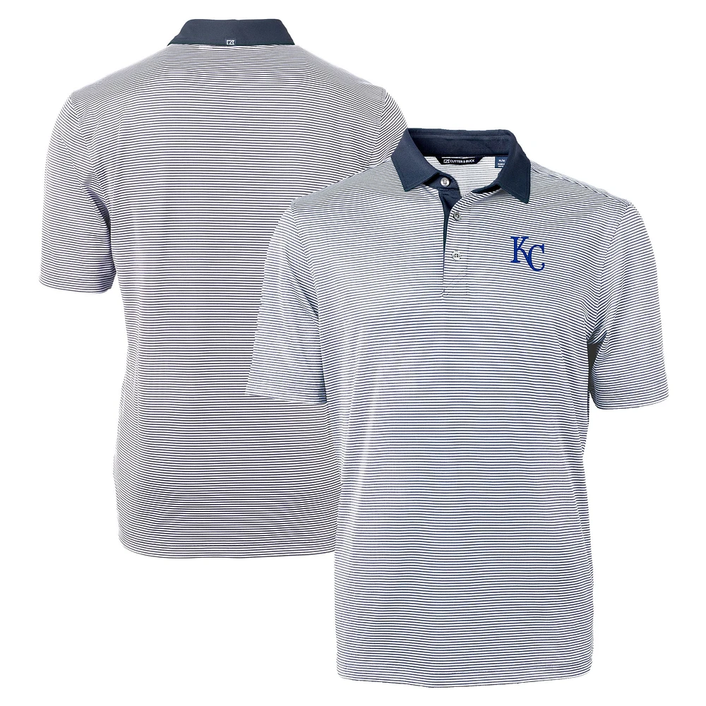 Men's Cutter & Buck Navy/White Kansas City Royals Virtue Eco Pique Micro Stripe Recycled Polo