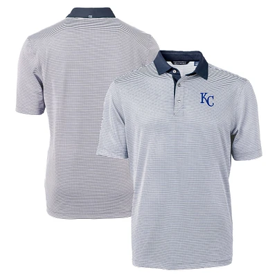 Men's Cutter & Buck Navy/White Kansas City Royals Virtue Eco Pique Micro Stripe Recycled Polo