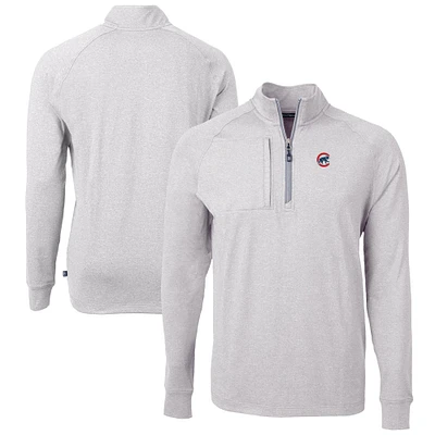Men's Cutter & Buck Heather Gray Chicago Cubs Adapt Eco Knit Stretch Recycled Quarter-Zip Pullover Top