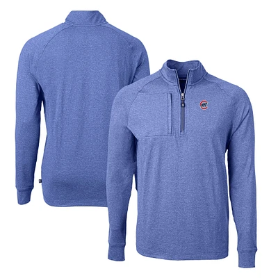 Men's Cutter & Buck Heather Royal Chicago Cubs Adapt Eco Knit Stretch Recycled Quarter-Zip Pullover Top