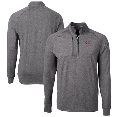 Men's Cutter & Buck Heather Cincinnati Reds Adapt Eco Knit Stretch Recycled Quarter-Zip Pullover Top