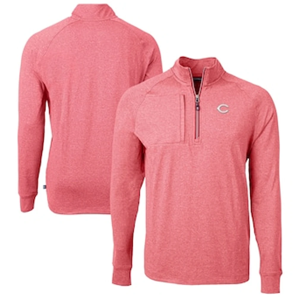 Men's Cutter & Buck Heather Red Cincinnati Reds Adapt Eco Knit Stretch Recycled Quarter-Zip Pullover Top