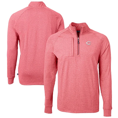 Men's Cutter & Buck Heather Red Cincinnati Reds Adapt Eco Knit Stretch Recycled Quarter-Zip Pullover Top