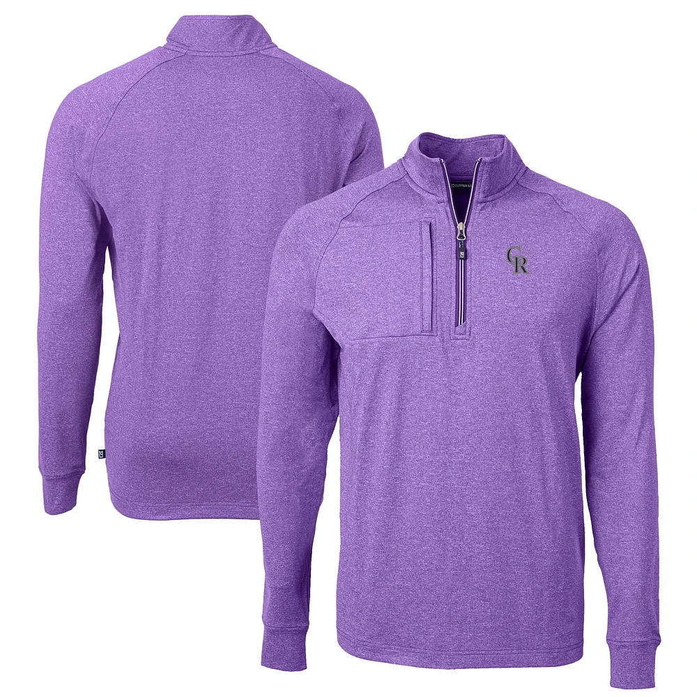 Men's Cutter & Buck Heather Purple Colorado Rockies Adapt Eco Knit Stretch Recycled Quarter-Zip Pullover Top