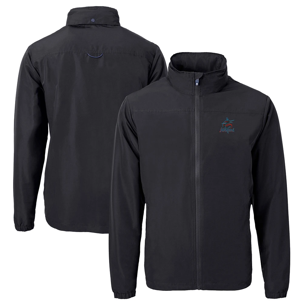 Men's Cutter & Buck Black Miami Marlins Charter Eco Recycled Full-Zip Jacket