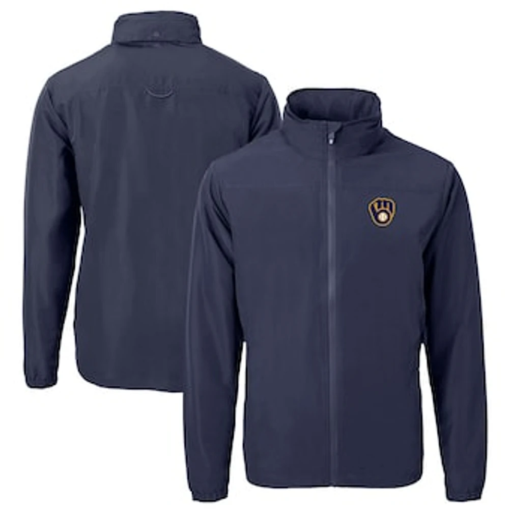 Men's Cutter & Buck Navy Milwaukee Brewers Charter Eco Recycled Full-Zip Jacket
