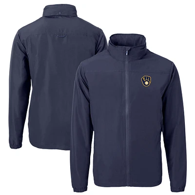 Men's Cutter & Buck Navy Milwaukee Brewers Charter Eco Recycled Full-Zip Jacket