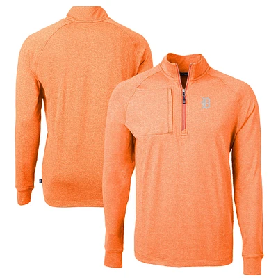 Men's Cutter & Buck Heather Orange Detroit Tigers Adapt Eco Knit Stretch Recycled Quarter-Zip Pullover Top