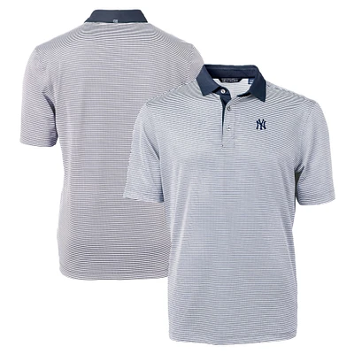 Men's Cutter & Buck Navy/White New York Yankees Virtue Eco Pique Micro Stripe Recycled Polo