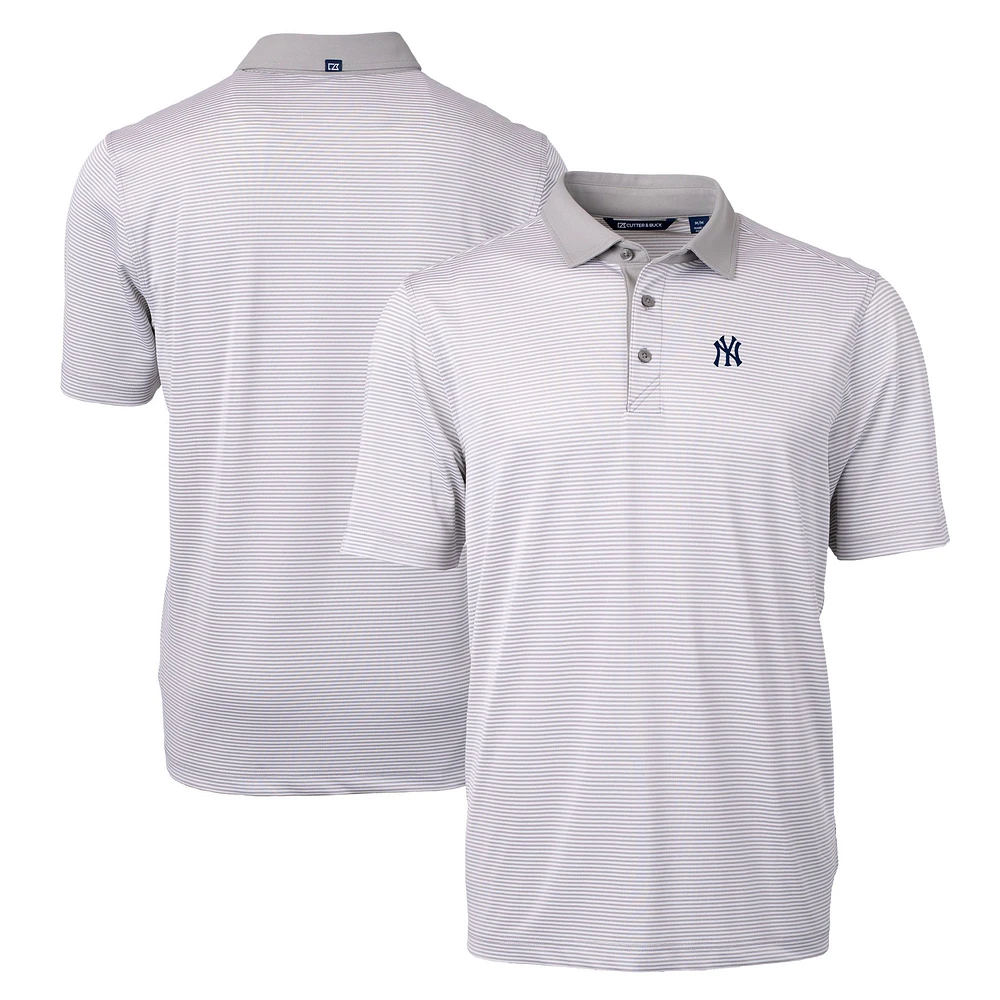 Men's Cutter & Buck Gray/White New York Yankees Virtue Eco Pique Micro Stripe Recycled Polo