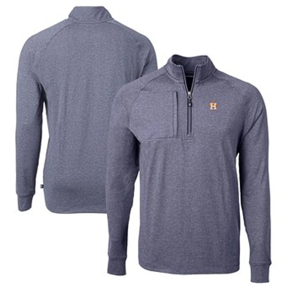 Men's Cutter & Buck Heather Navy Houston Astros Adapt Eco Knit Stretch Recycled Quarter-Zip Pullover Top