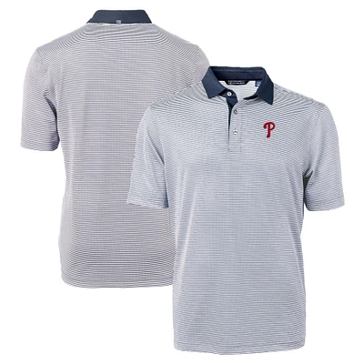 Men's Cutter & Buck Navy/White Philadelphia Phillies Virtue Eco Pique Micro Stripe Recycled Polo