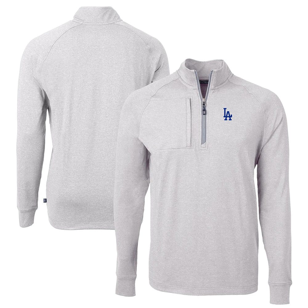 Men's Cutter & Buck Heather Los Angeles Dodgers Adapt Eco Knit Stretch Recycled Quarter-Zip Pullover Top