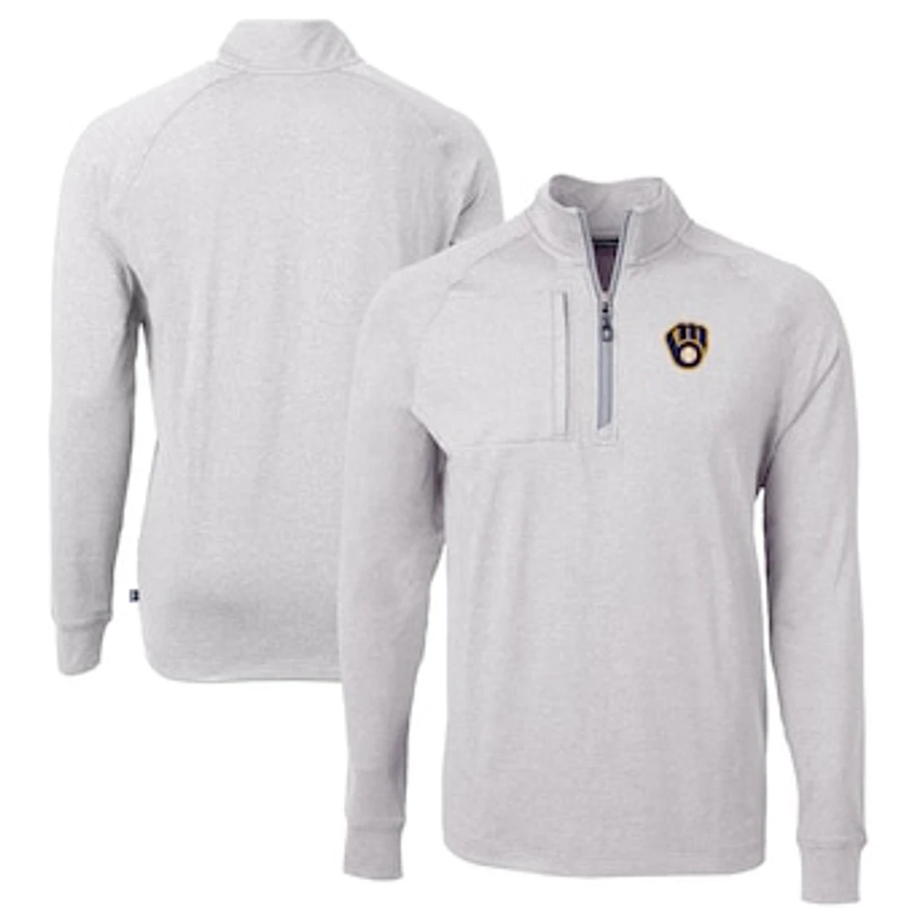 Men's Cutter & Buck Heather Gray Milwaukee Brewers Adapt Eco Knit Stretch Recycled Quarter-Zip Pullover Top