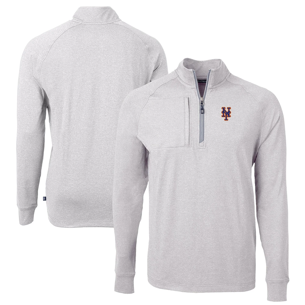 Men's Cutter & Buck Heather Gray New York Mets Adapt Eco Knit Stretch Recycled Quarter-Zip Pullover Top
