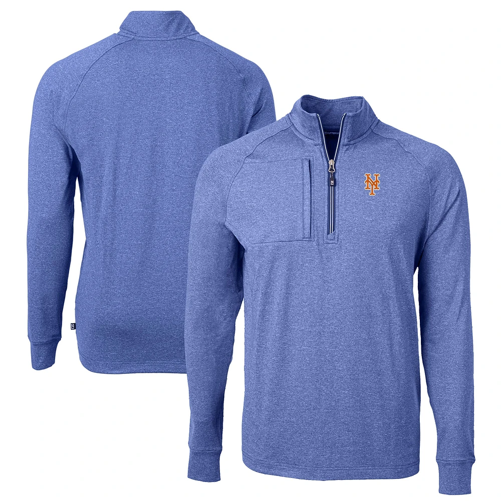Men's Cutter & Buck Heather Royal New York Mets Adapt Eco Knit Stretch Recycled Quarter-Zip Pullover Top