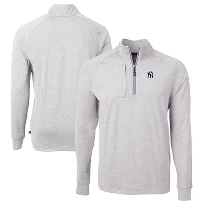 Men's Cutter & Buck Heather Gray New York Yankees Adapt Eco Knit Stretch Recycled Quarter-Zip Pullover Top