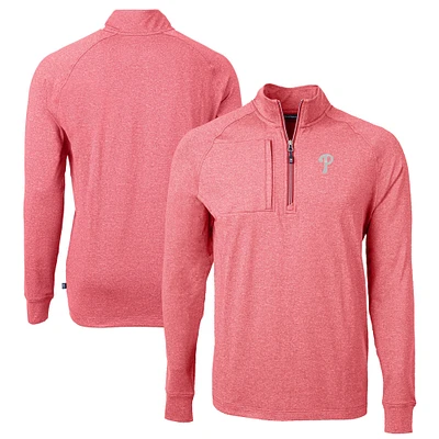 Men's Cutter & Buck Heather Red Philadelphia Phillies Adapt Eco Knit Stretch Recycled Quarter-Zip Pullover Top