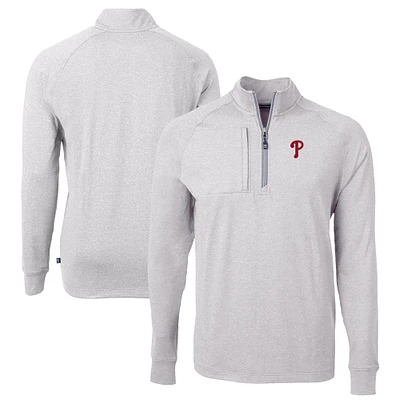 Men's Cutter & Buck Heather Gray Philadelphia Phillies Adapt Eco Knit Stretch Recycled Quarter-Zip Pullover Top