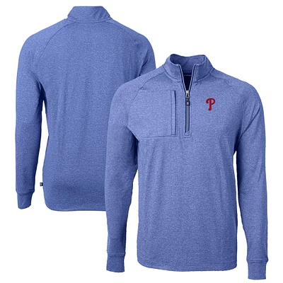 Men's Cutter & Buck Heather Royal Philadelphia Phillies Adapt Eco Knit Stretch Recycled Quarter-Zip Pullover Top