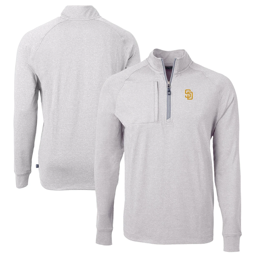 Men's Cutter & Buck Heather Gray San Diego Padres Adapt Eco Knit Stretch Recycled Quarter-Zip Pullover Top