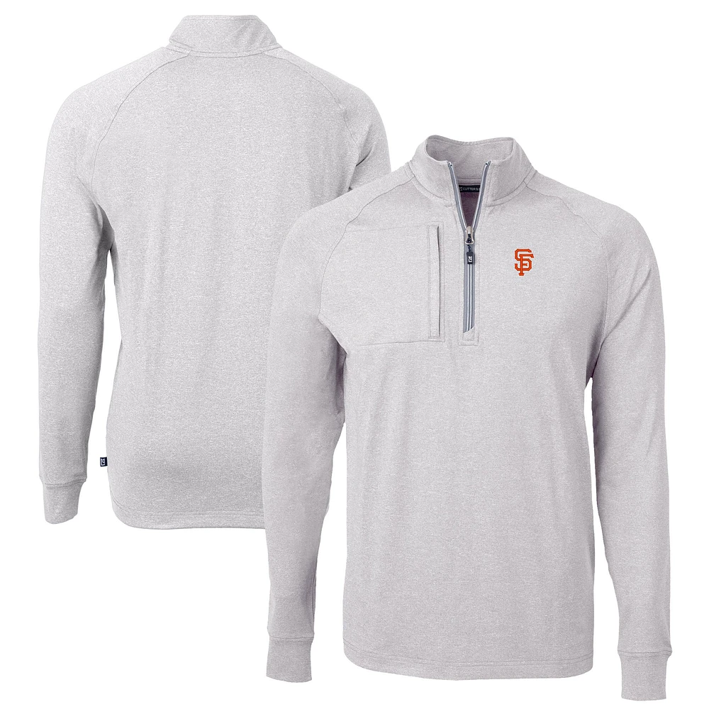 Men's Cutter & Buck Heather San Francisco Giants Adapt Eco Knit Stretch Recycled Quarter-Zip Pullover Top