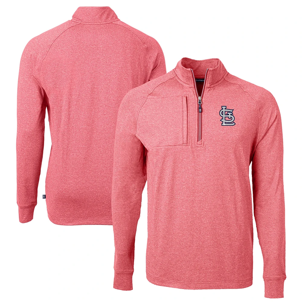Men's Cutter & Buck Heather Red St. Louis Cardinals Adapt Eco Knit Stretch Recycled Quarter-Zip Pullover Top