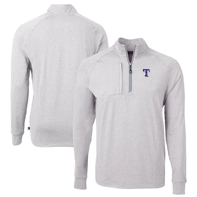 Men's Cutter & Buck Heather Gray Texas Rangers Adapt Eco Knit Stretch Recycled Quarter-Zip Pullover Top