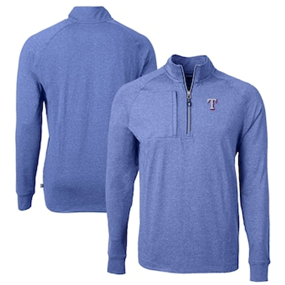 Men's Cutter & Buck Heather Royal Texas Rangers Adapt Eco Knit Stretch Recycled Quarter-Zip Pullover Top