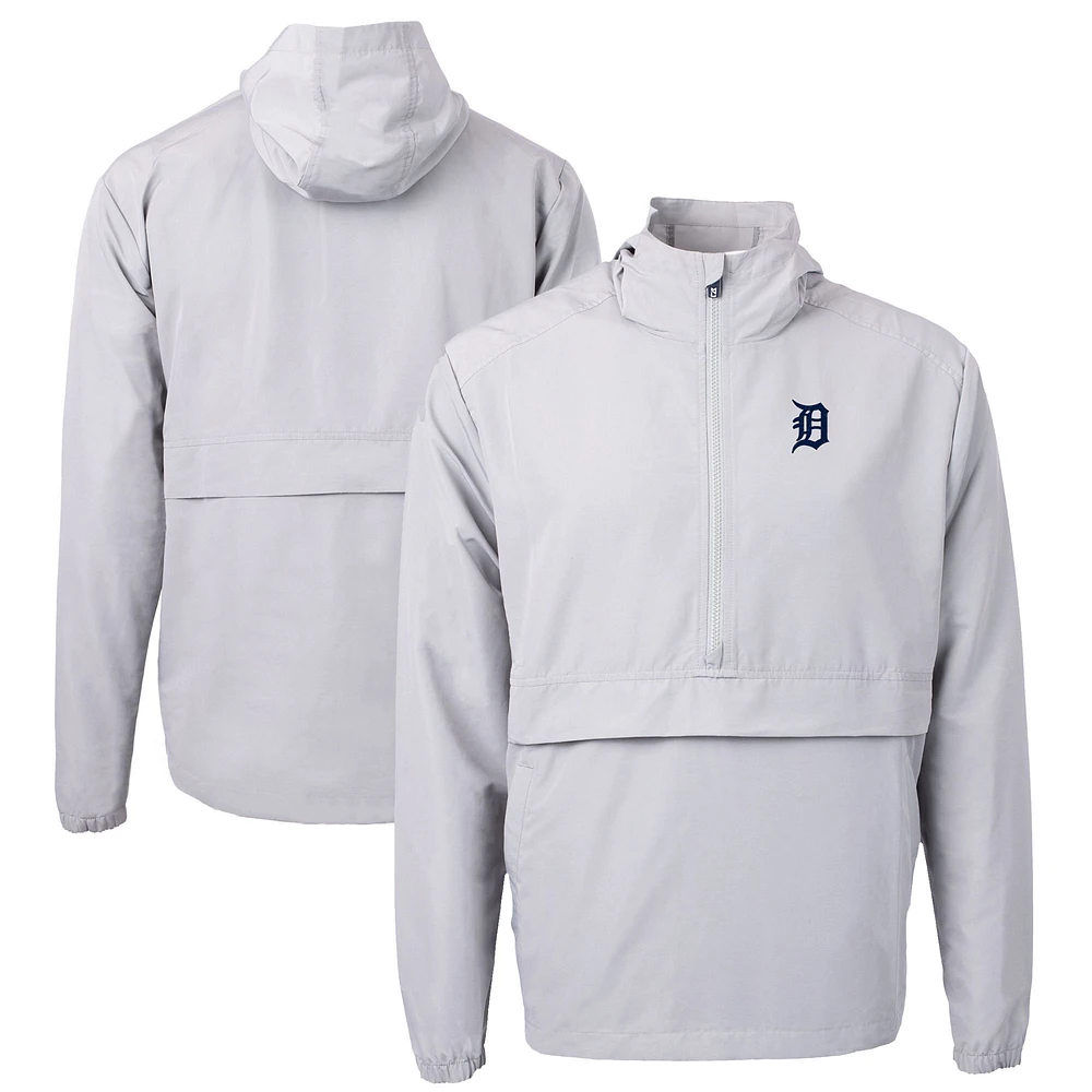 Men's Cutter & Buck Gray Detroit Tigers Charter Eco Recycled Half-Zip Anorak Jacket