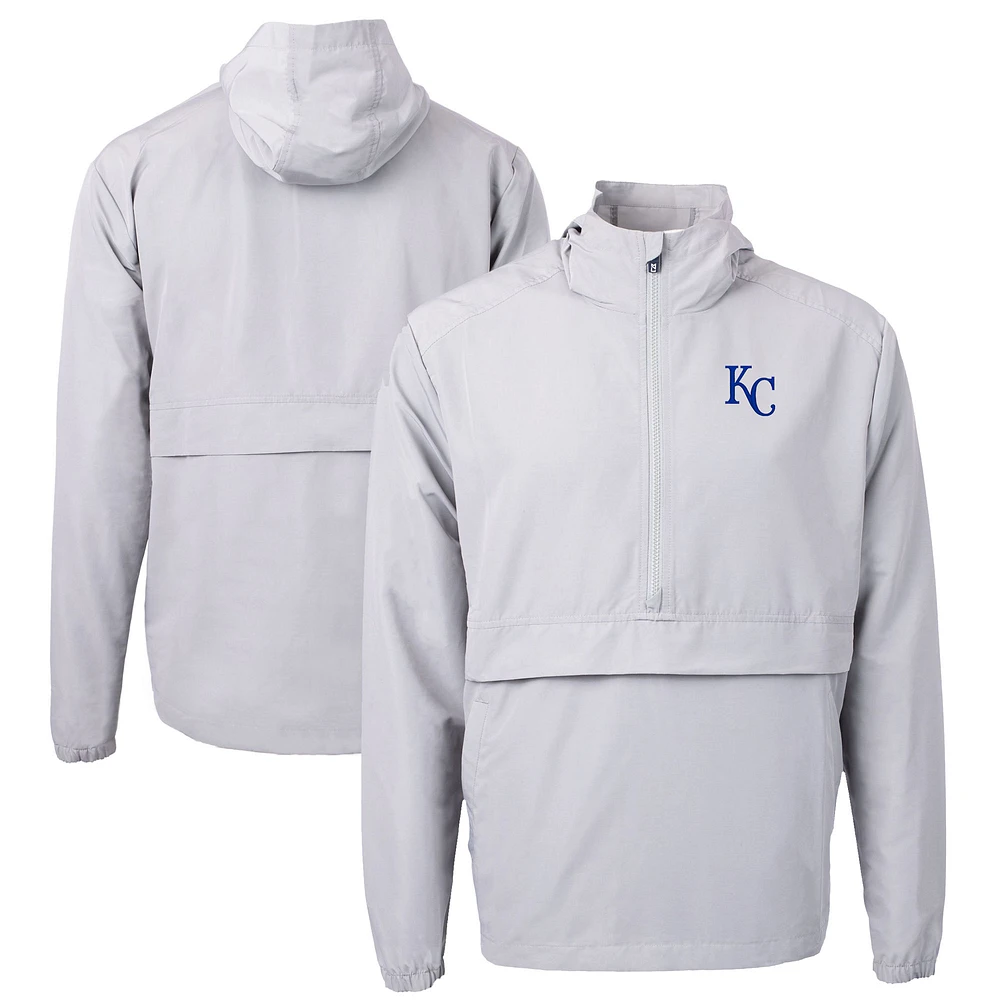Men's Cutter & Buck Gray Kansas City Royals Charter Eco Recycled Half-Zip Anorak Jacket