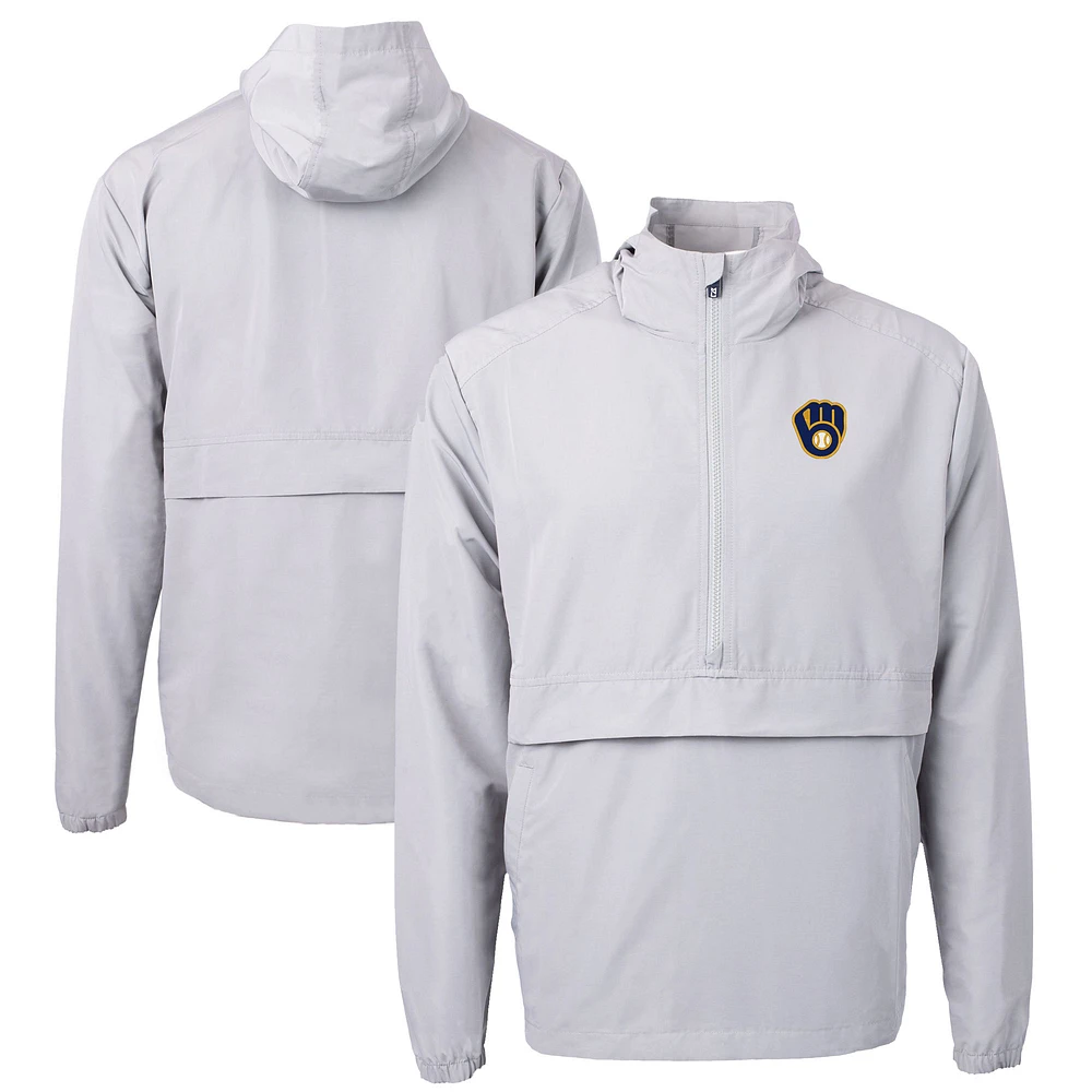 Men's Cutter & Buck Gray Milwaukee Brewers Charter Eco Recycled Half-Zip Anorak Jacket