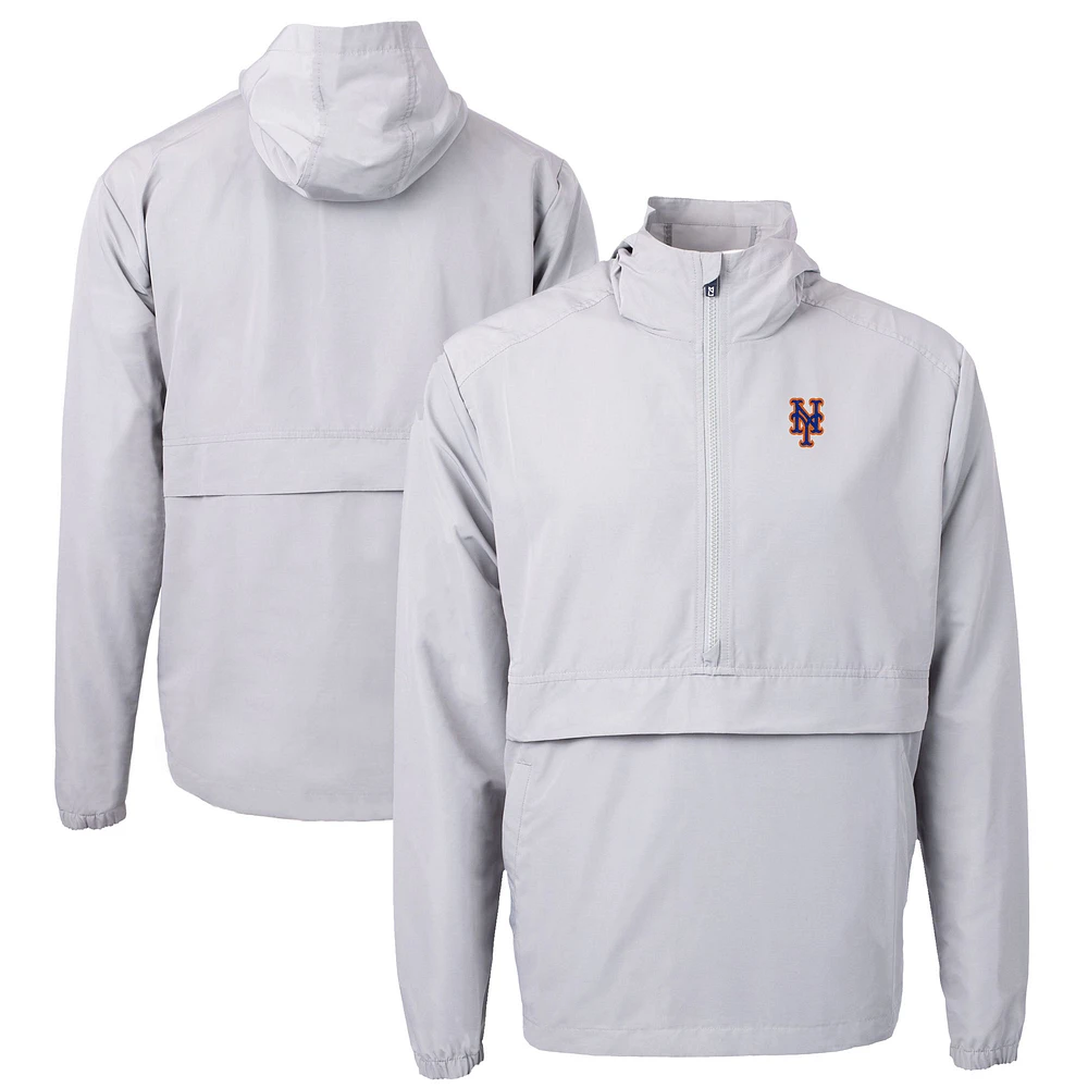 Men's Cutter & Buck Gray New York Mets Charter Eco Recycled Half-Zip Anorak Jacket