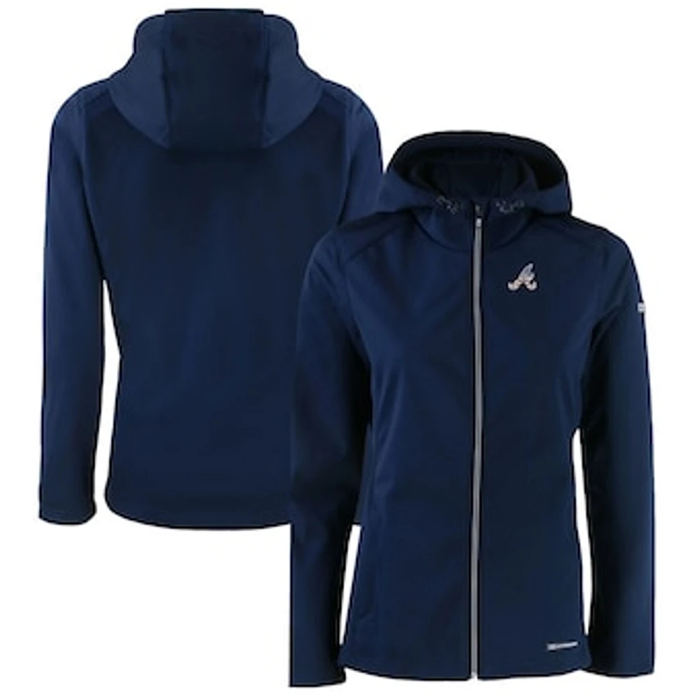 Women's Cutter & Buck Navy Atlanta Braves Evoke Eco Softshell Recycled Full-Zip Jacket