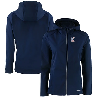 Women's Cutter & Buck Navy Cleveland Guardians Evoke Eco Softshell Recycled Full-Zip Jacket