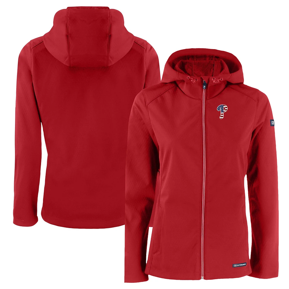 Women's Cutter & Buck Red Philadelphia Phillies Evoke Eco Softshell Recycled Full-Zip Jacket