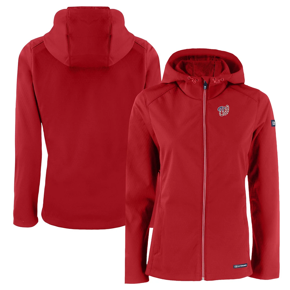 Women's Cutter & Buck Red Washington Nationals Evoke Eco Softshell Recycled Full-Zip Jacket