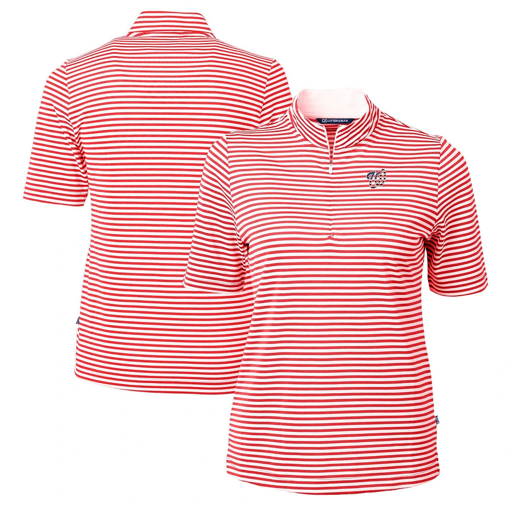 Women's Cutter & Buck Red Washington Nationals Virtue Eco Pique Stripe Recycled Quarter-Zip Pullover Top