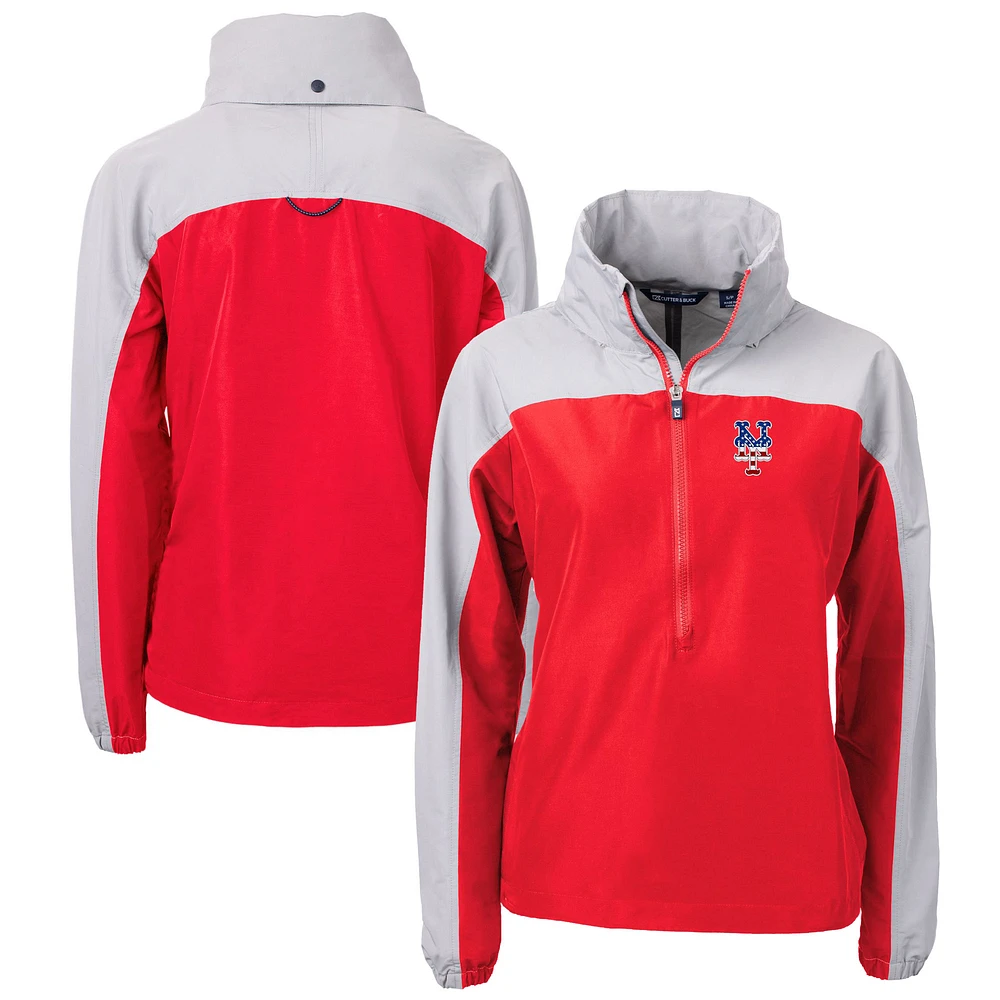 Women's Cutter & Buck Red/Gray New York Mets Charter Eco Recycled Anorak Jacket