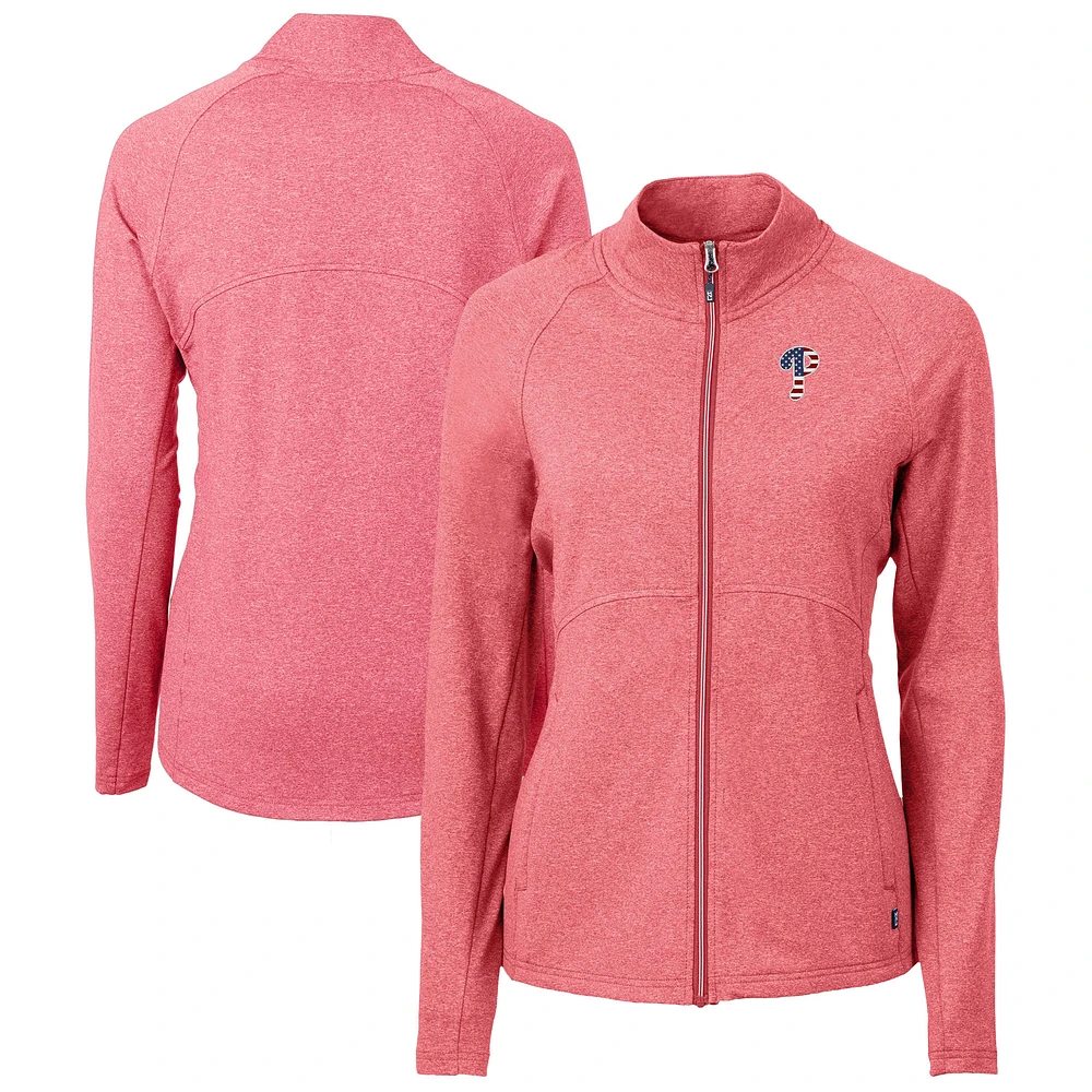 Women's Cutter & Buck Heather Red Philadelphia Phillies Adapt Eco Knit Recycled Full-Zip Top