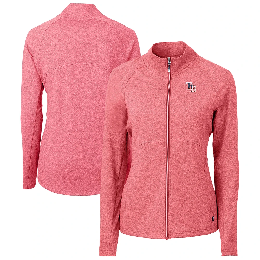 Women's Cutter & Buck Heather Red Tampa Bay Rays Adapt Eco Knit Recycled Full-Zip Top